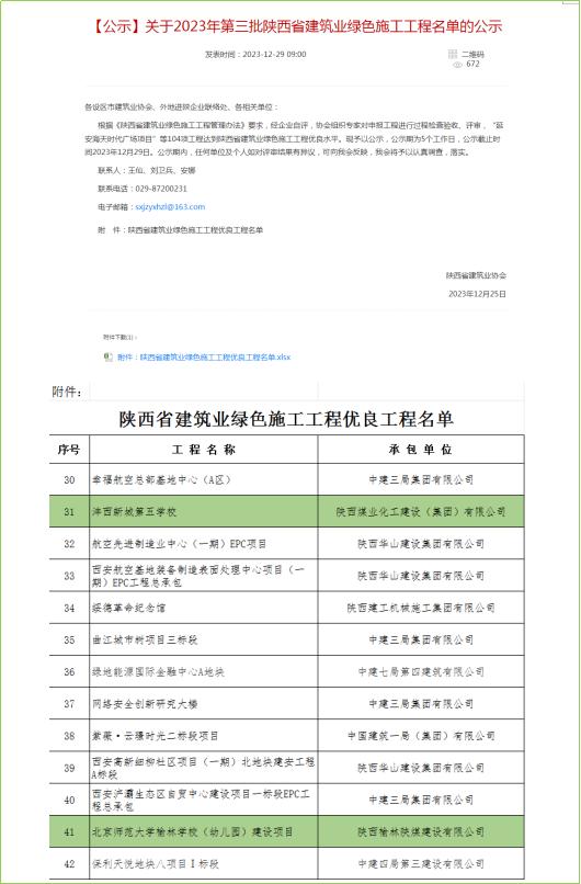 陜煤建設(shè)兩個項(xiàng)目喜獲“陜西省建筑業(yè)綠色施工優(yōu)良工程”稱號