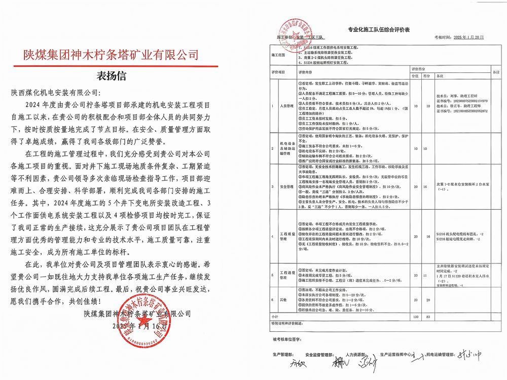 陜煤建設(shè)機(jī)電安裝公司檸條塔項(xiàng)目部：榮譽(yù)加身啟新程，砥礪前行譜華章